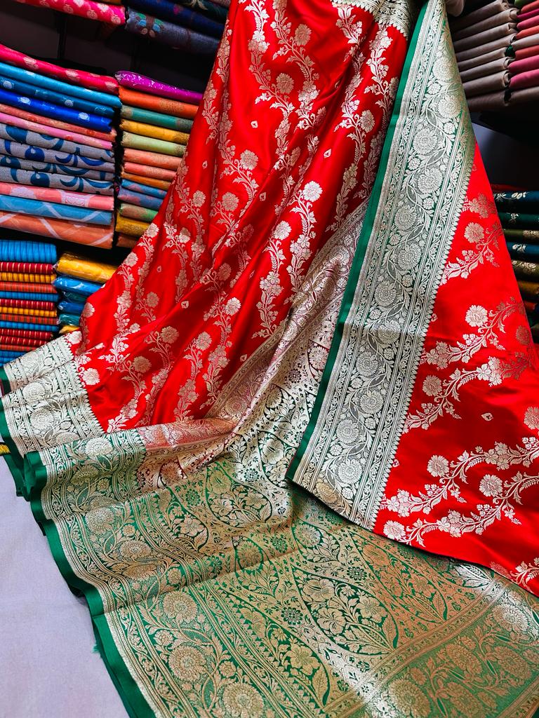 Designer dark green banarasi saree at best price online - Sarena